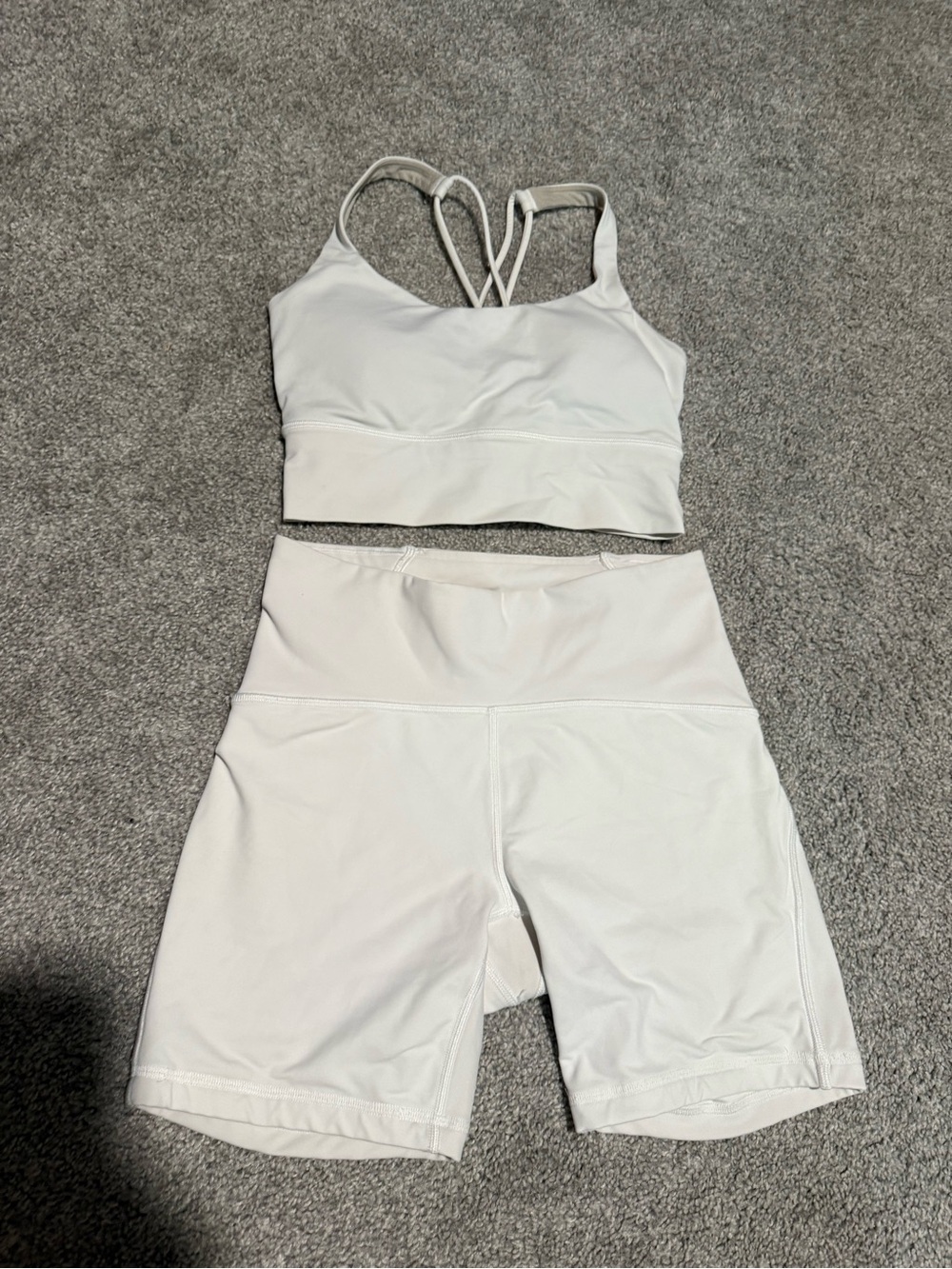 lululemon athletica White Strappy Sports Bra and High-Waist Bike Shorts Set